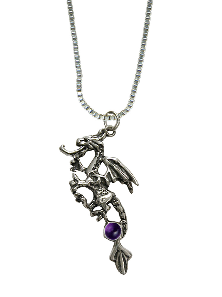 Sterling Silver Rampant Dragon Pendant With Amethyst